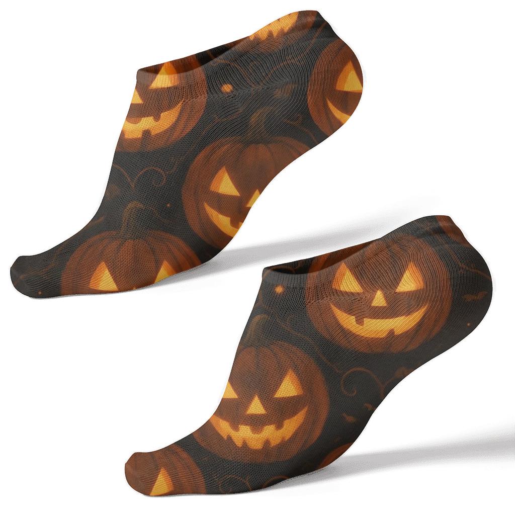 Glowing Pumpkin Tessellation On Black Background soft everyday ankle socks