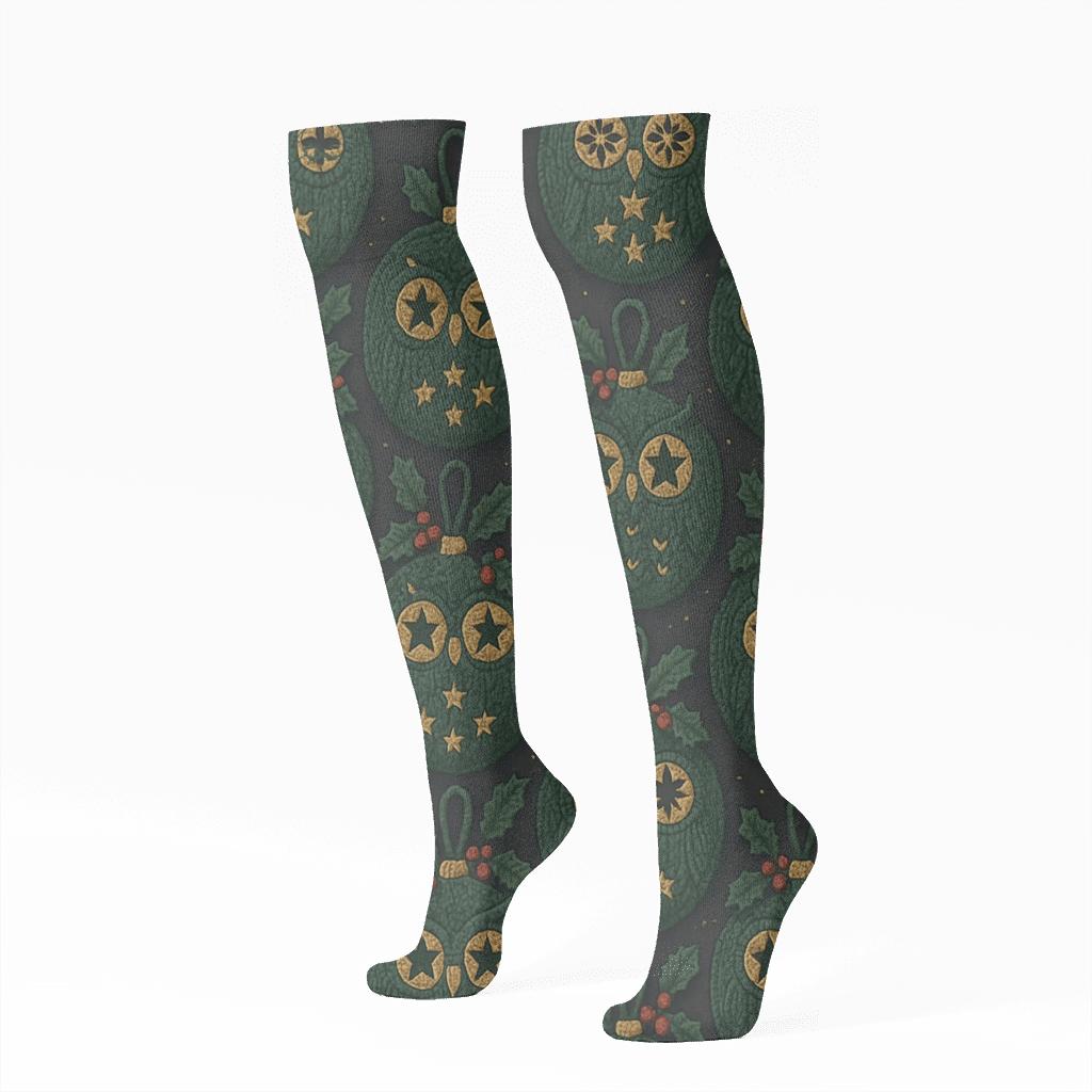 Green Ornament Owl Tessellation soft everyday knee-high socks