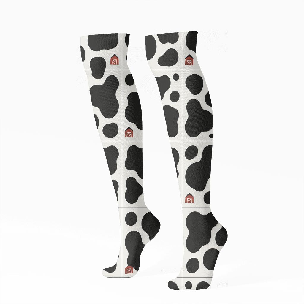 Classic Spot Grid With Tiny Barn Icons designer print knee-high socks