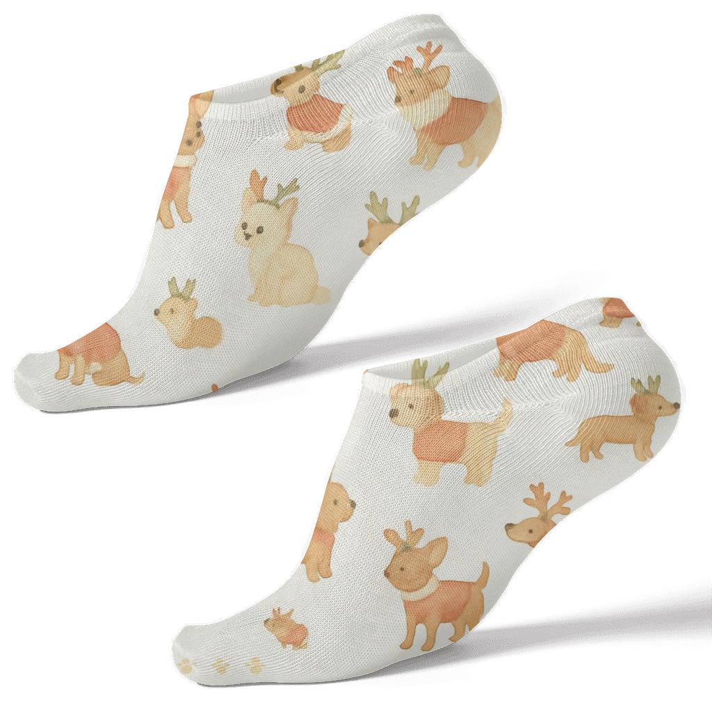 Santa Dog Scatter On Ivory Background designer print ankle socks
