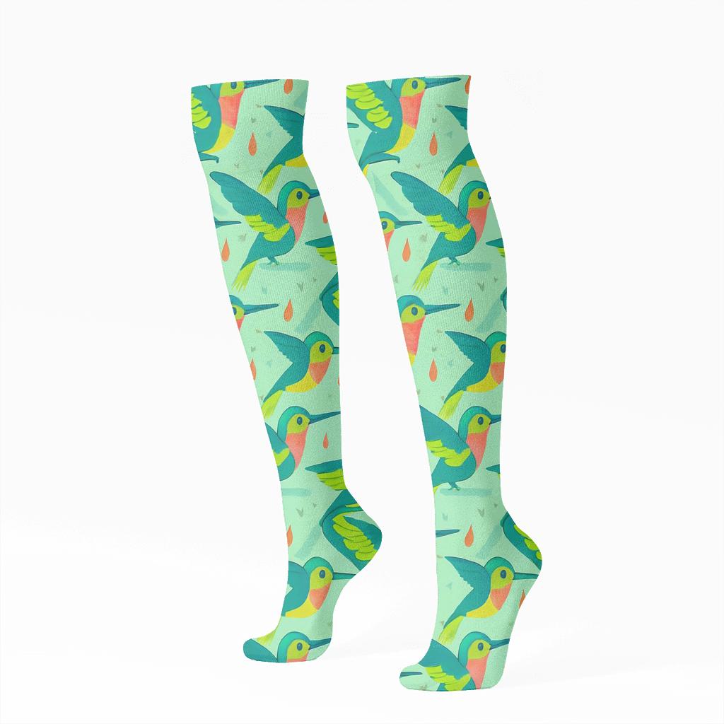 Hummingbird Nectar Chevron On Mint Background comfortable cotton knee-high socks