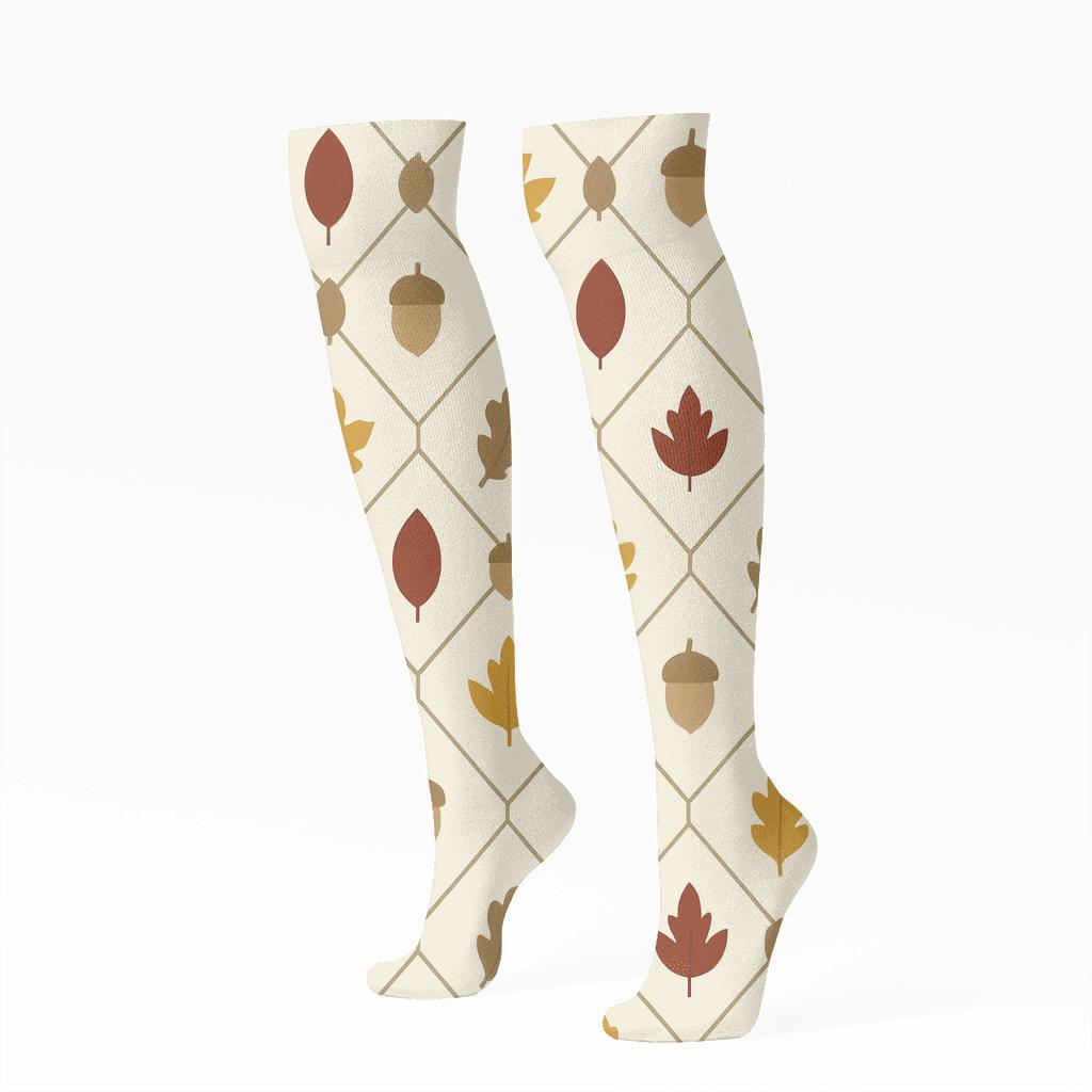 Acorn Lattice On Ivory Field soft everyday knee-high socks