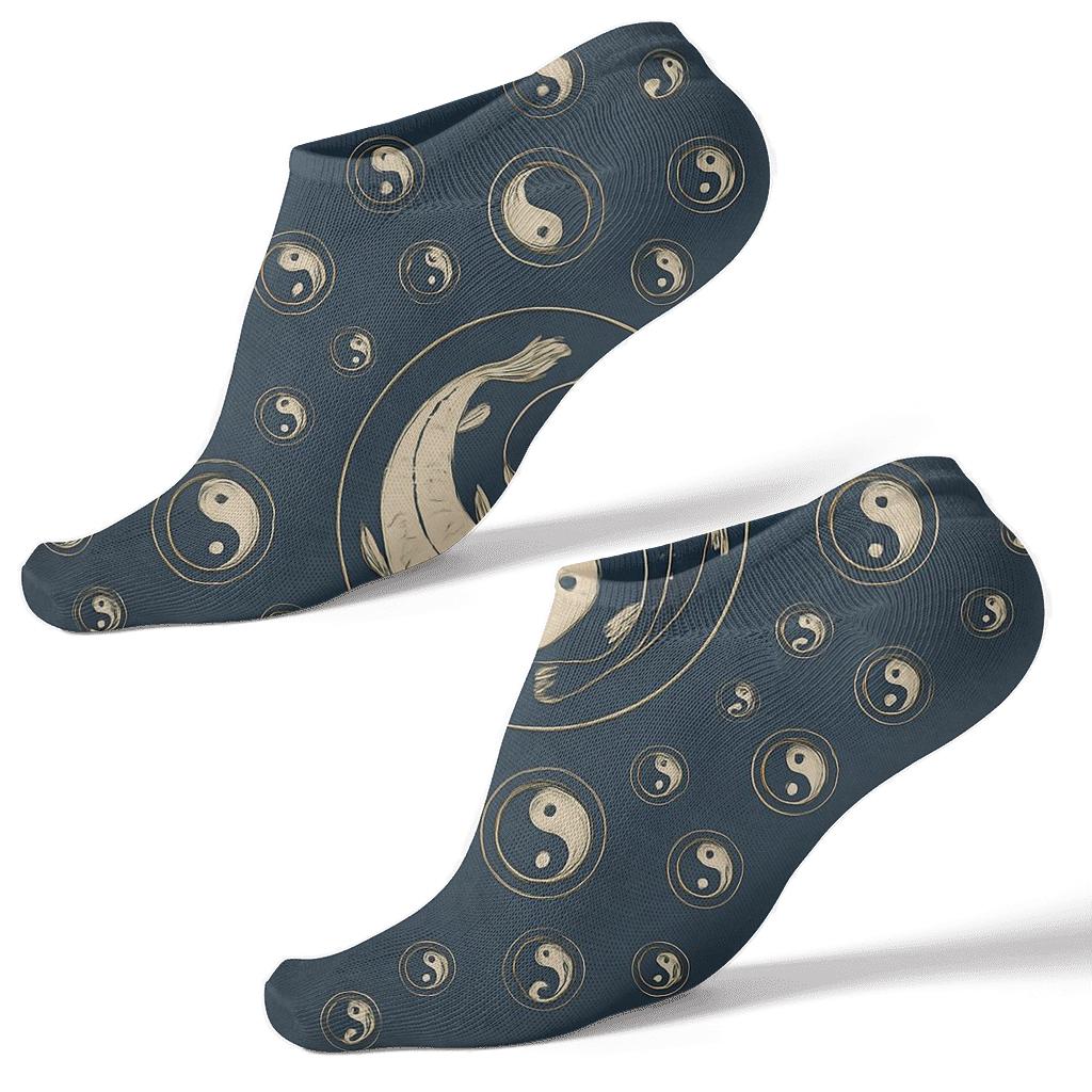 Dual Koi Circle Progression On Deep Indigo stylish athletic ankle socks