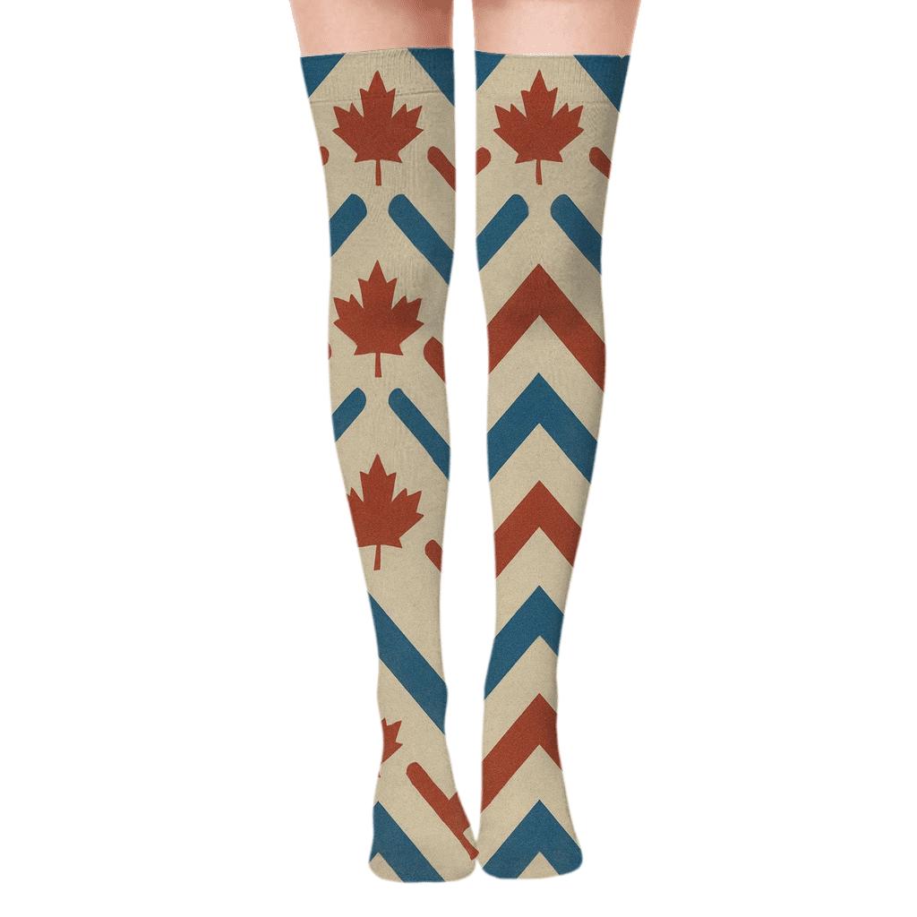 Maple Chevron Blue Jays Edition trendy patterned over-the-knee socks