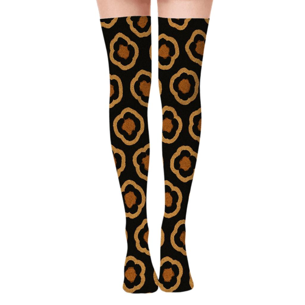 Tawny Rosette Grid comfortable cotton over-the-knee socks