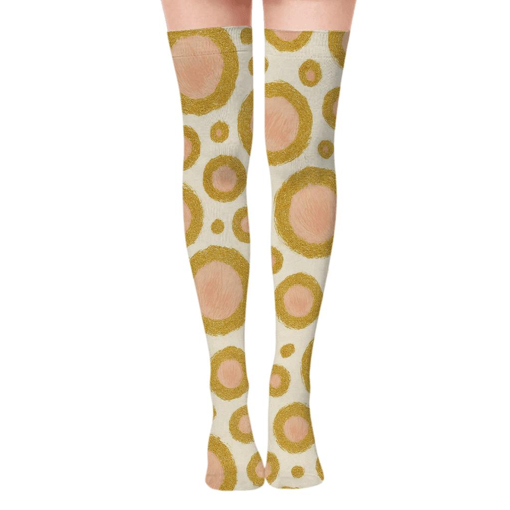Blush Pink Medallion Scatter designer print over-the-knee socks