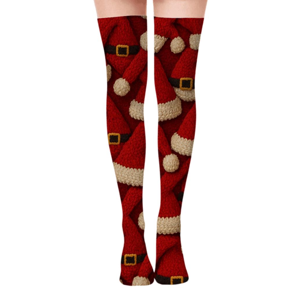 Santa Hat Lattice Santa-Classic personalized over-the-knee socks
