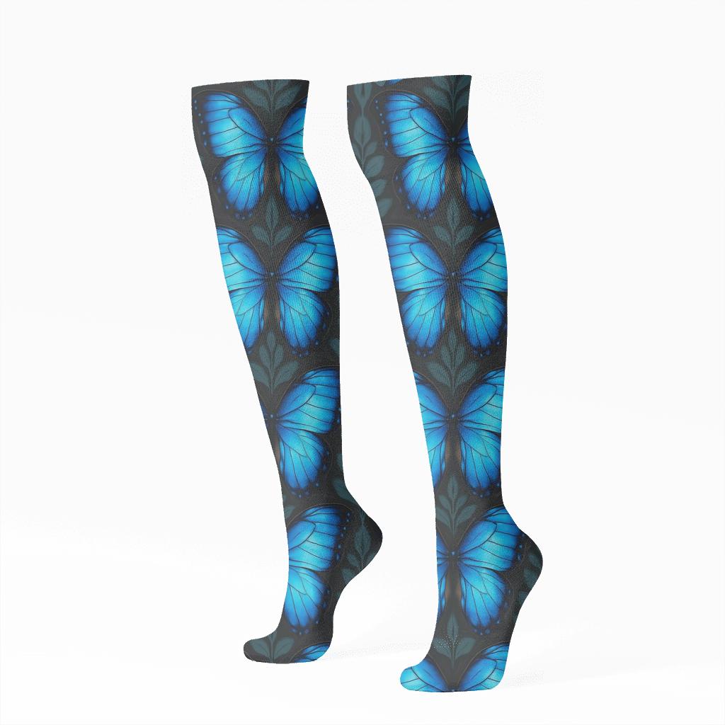 Iridescent Blue Morph Lattice On Charcoal unique graphic knee-high socks