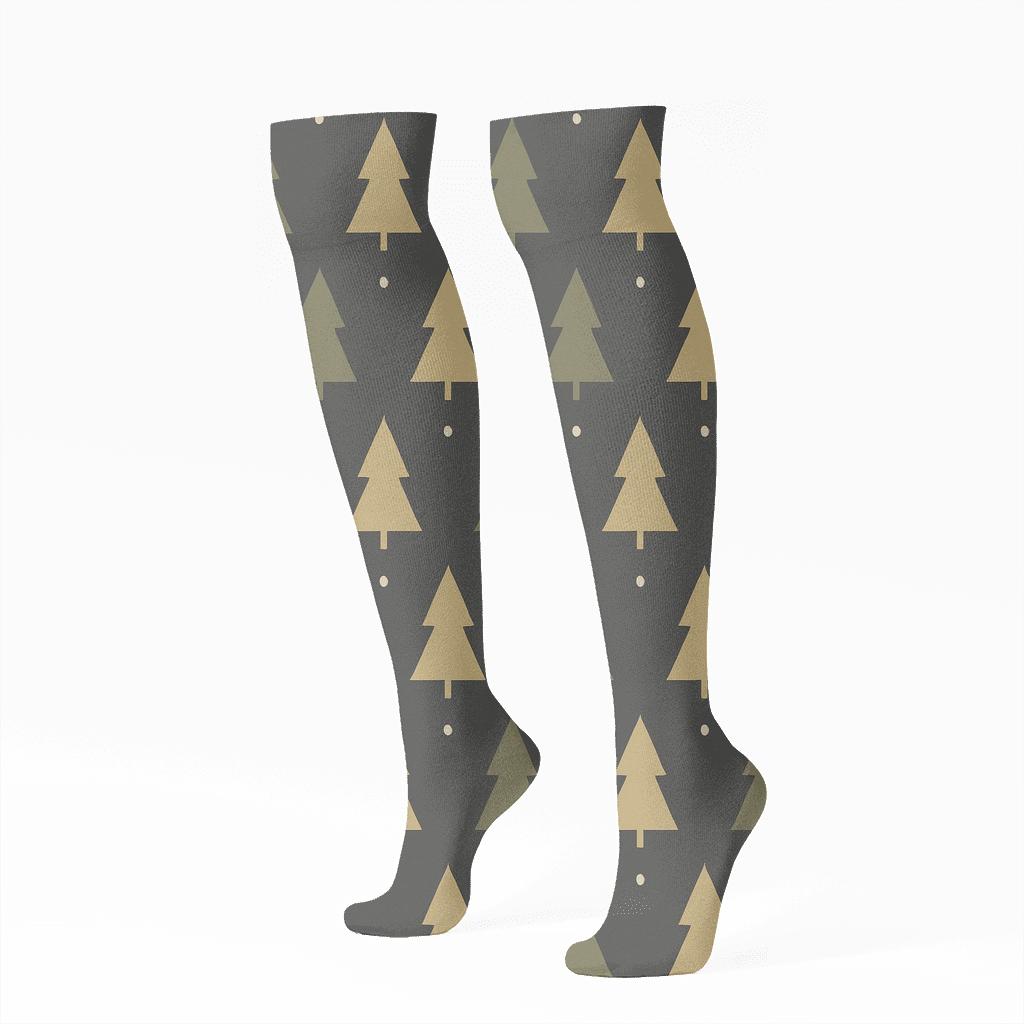 Minimalist Christmas Tree Motif Band unique graphic knee-high socks