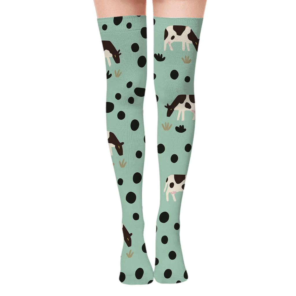 Playful Pastoral Cluster With Grazing Silhouettes personalized over-the-knee socks