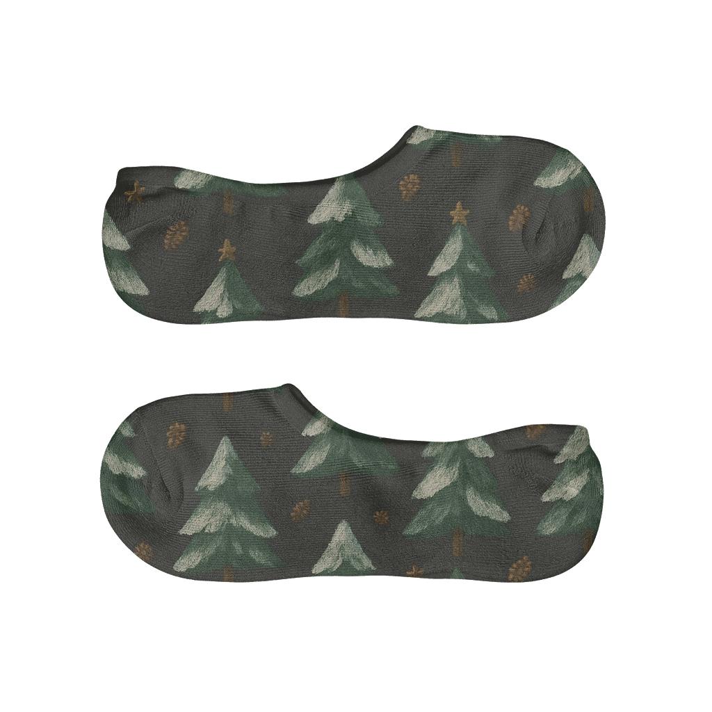 Snowy Pine Tree Diagonal Array custom no-show socks