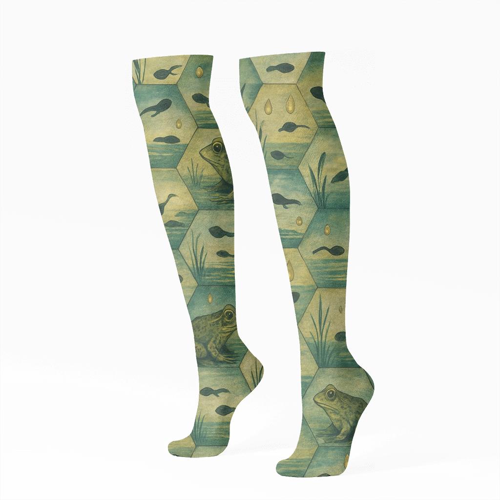 Wetland Collage Mosaic comfortable cotton knee-high socks