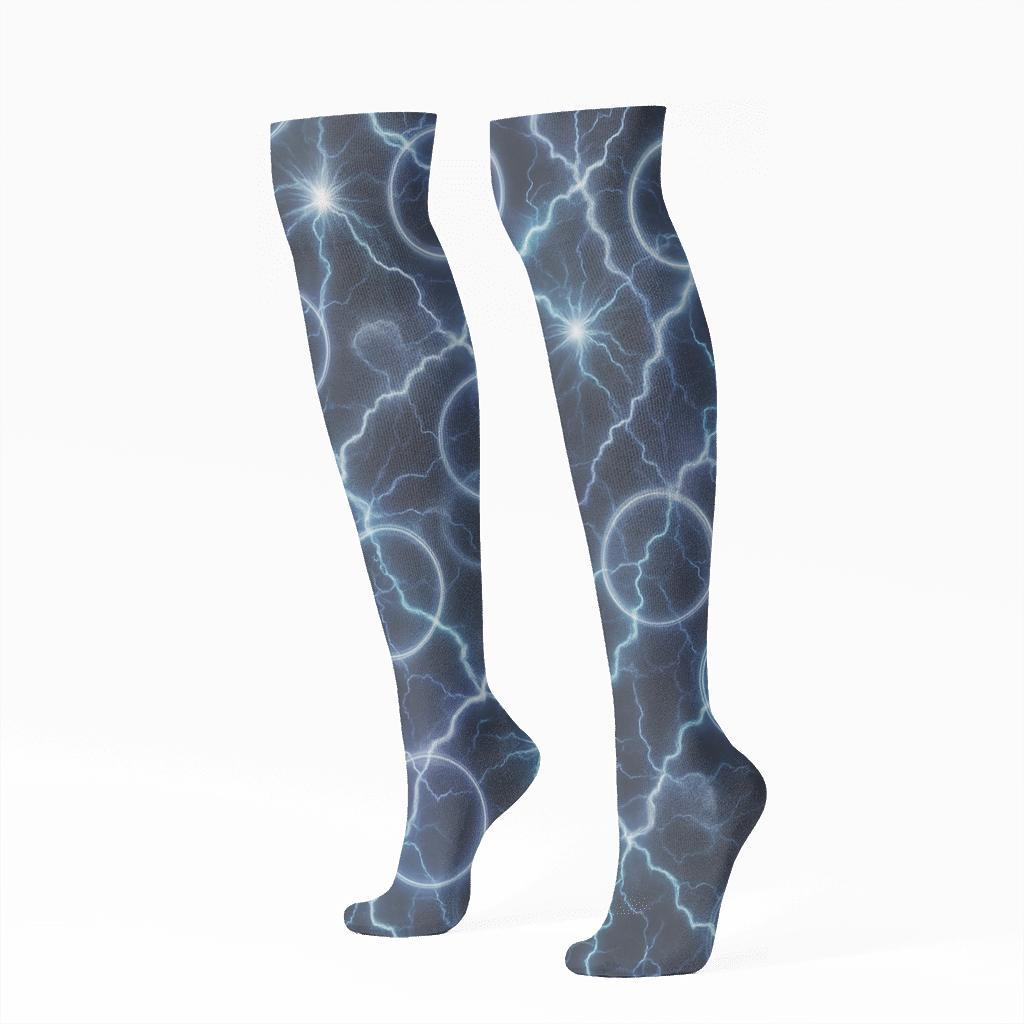 Storm Halo Energy Collage designer print knee-high socks