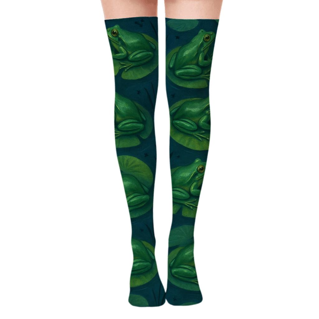 Moonlit Lily Pad Tessellation premium cozy over-the-knee socks