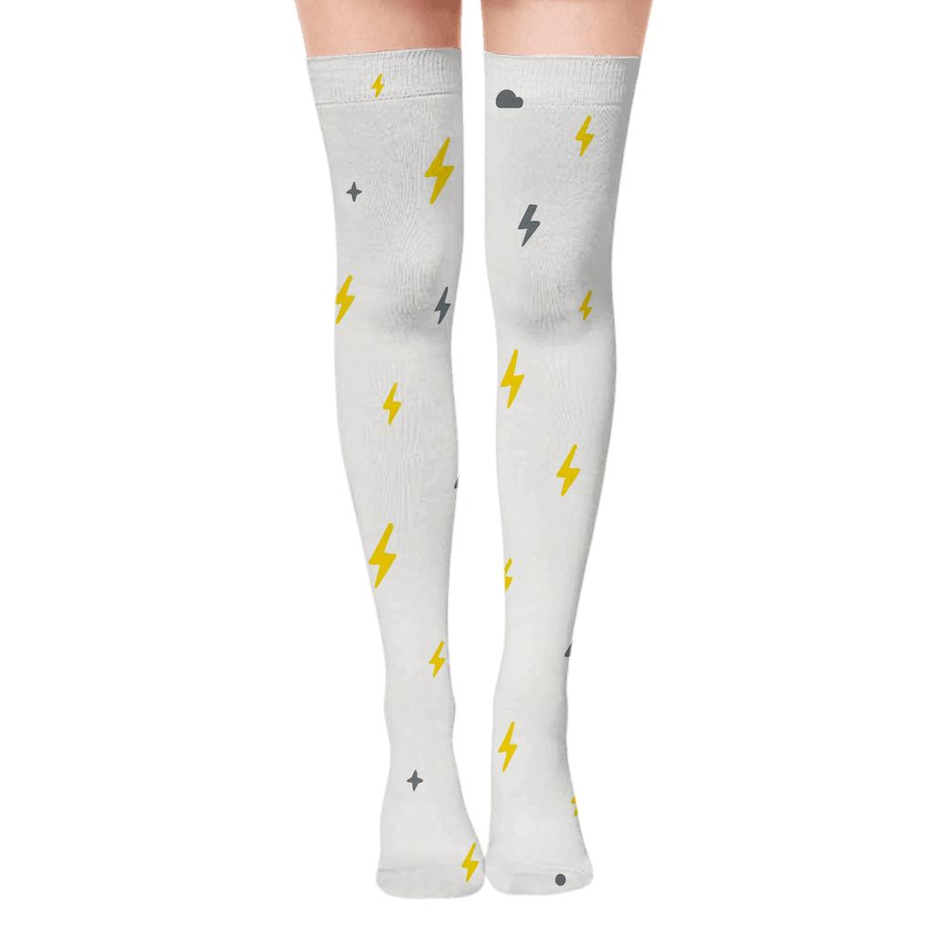 Micro Bolt Scatter On White personalized over-the-knee socks