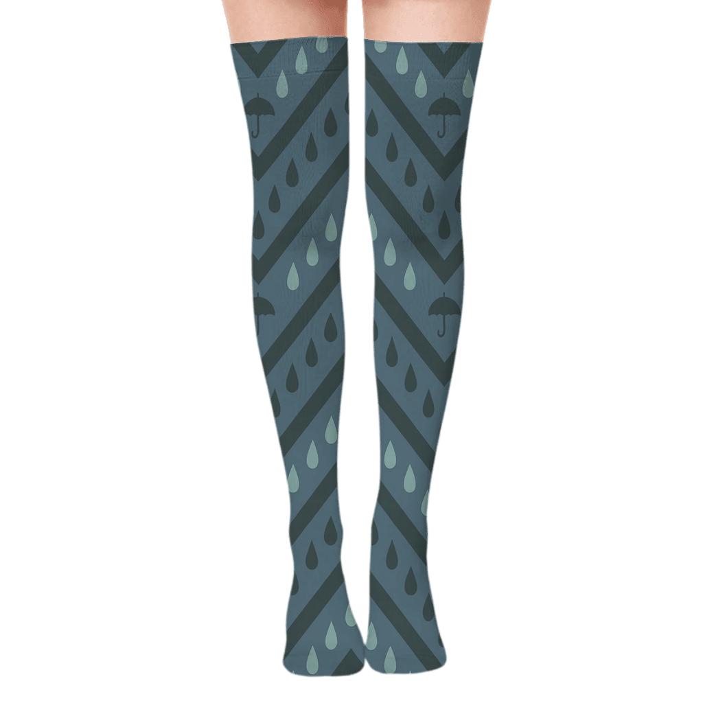 Rain Drop Chevron On Slate Blue trendy patterned over-the-knee socks