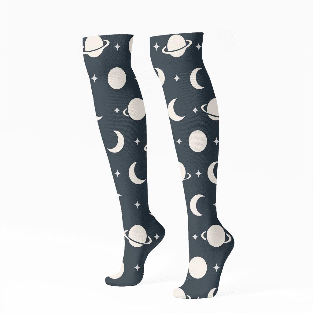 Minimal Planetary Icon Grid comfortable cotton knee-high socks