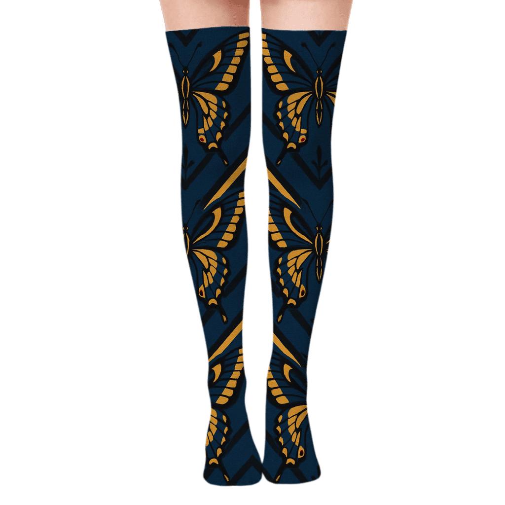 Swallowtail Chevron Flight On Navy Blue soft everyday over-the-knee socks