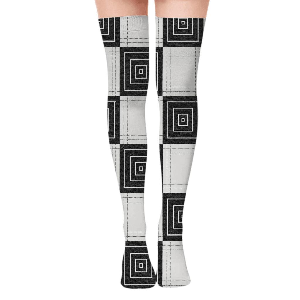 Monochrome Nested Check Progression trendy patterned over-the-knee socks
