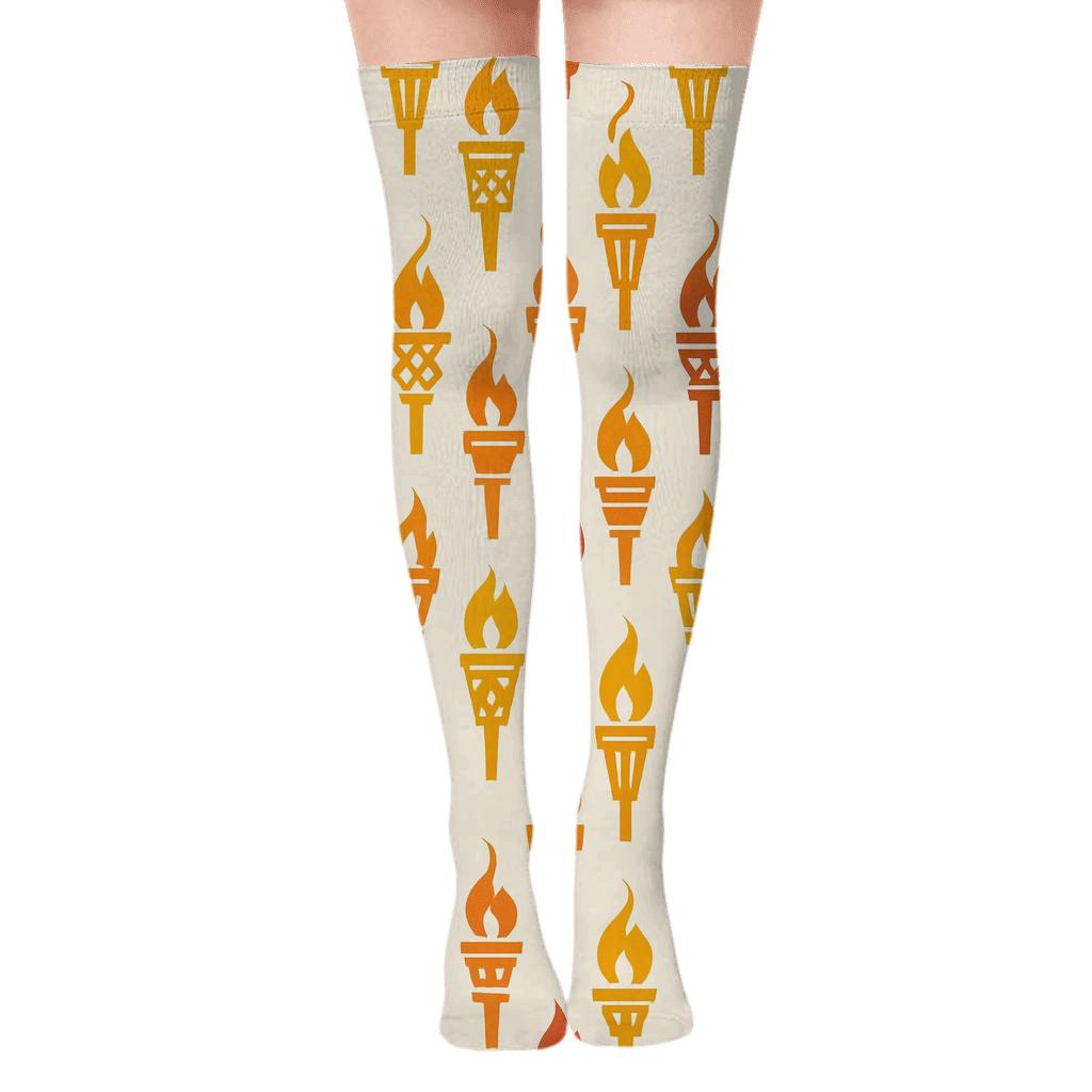 Torch Icon Chevron On Ivory stylish fashion over-the-knee socks