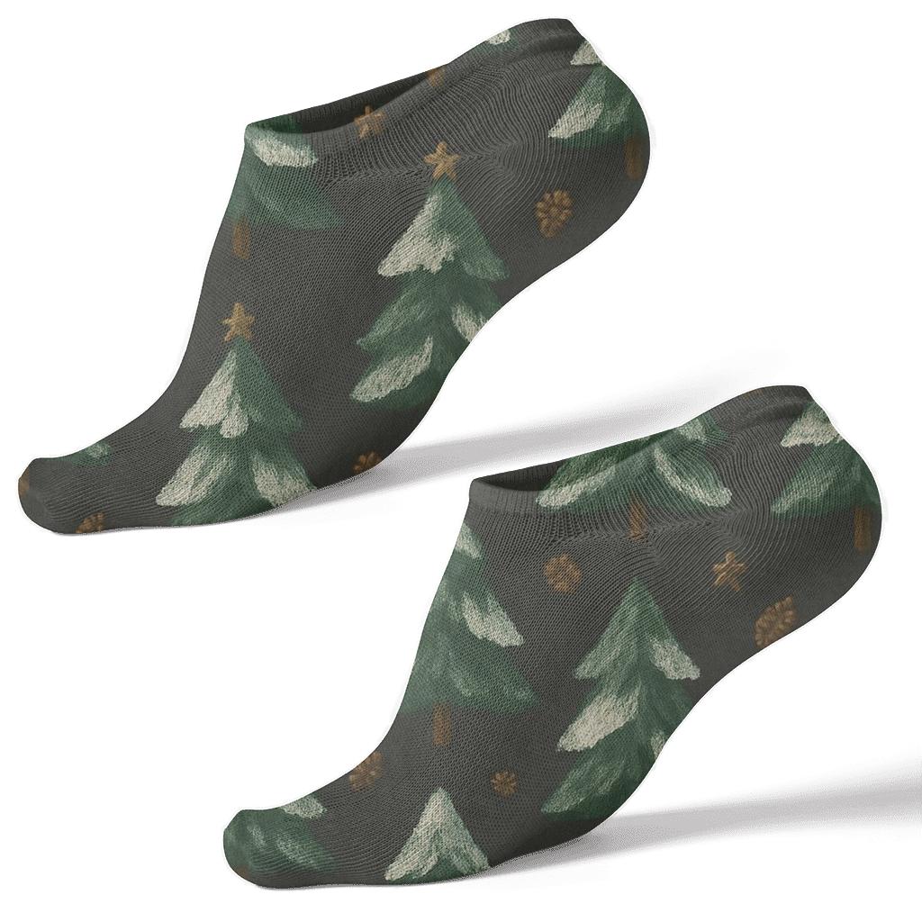 Snowy Pine Tree Diagonal Array stylish athletic ankle socks
