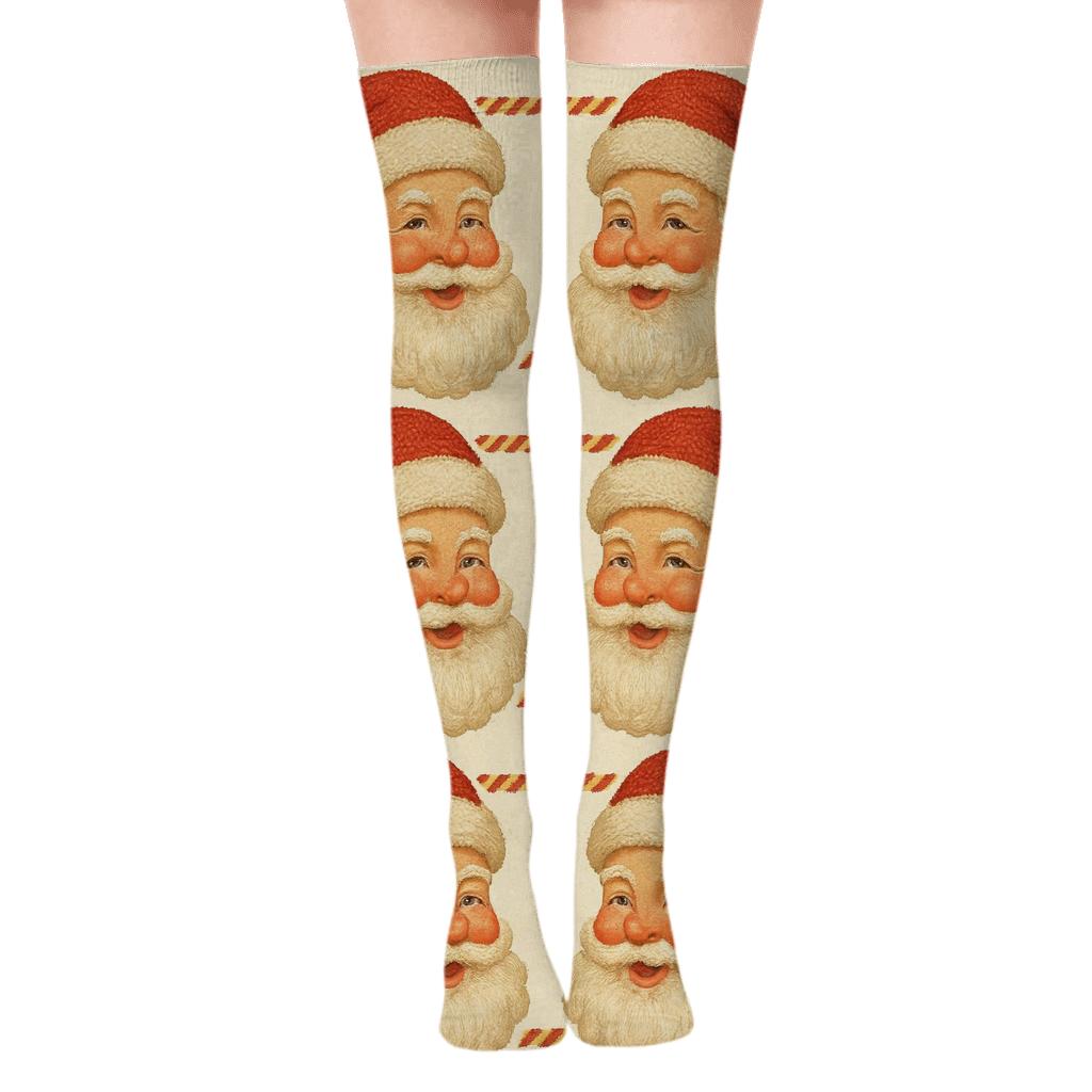 Santa Claus Spotlight With Holiday Charm personalized over-the-knee socks