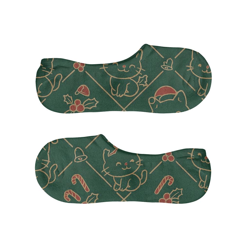 Festive Holly Cat Grid breathable no-show socks