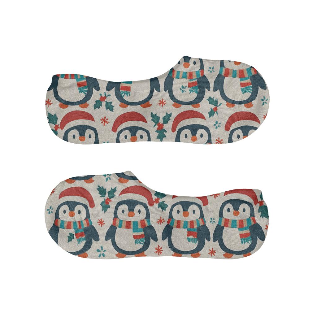 Festive Penguin Tile Grid breathable seamless no-show sockscustom no-show socks