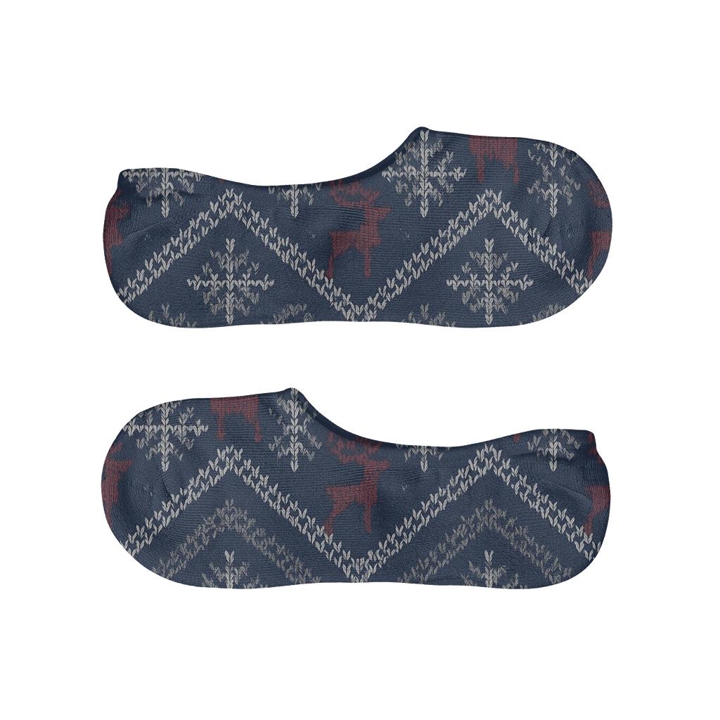 Nordic Snowflake Chevron On Navy personalized no-show socks