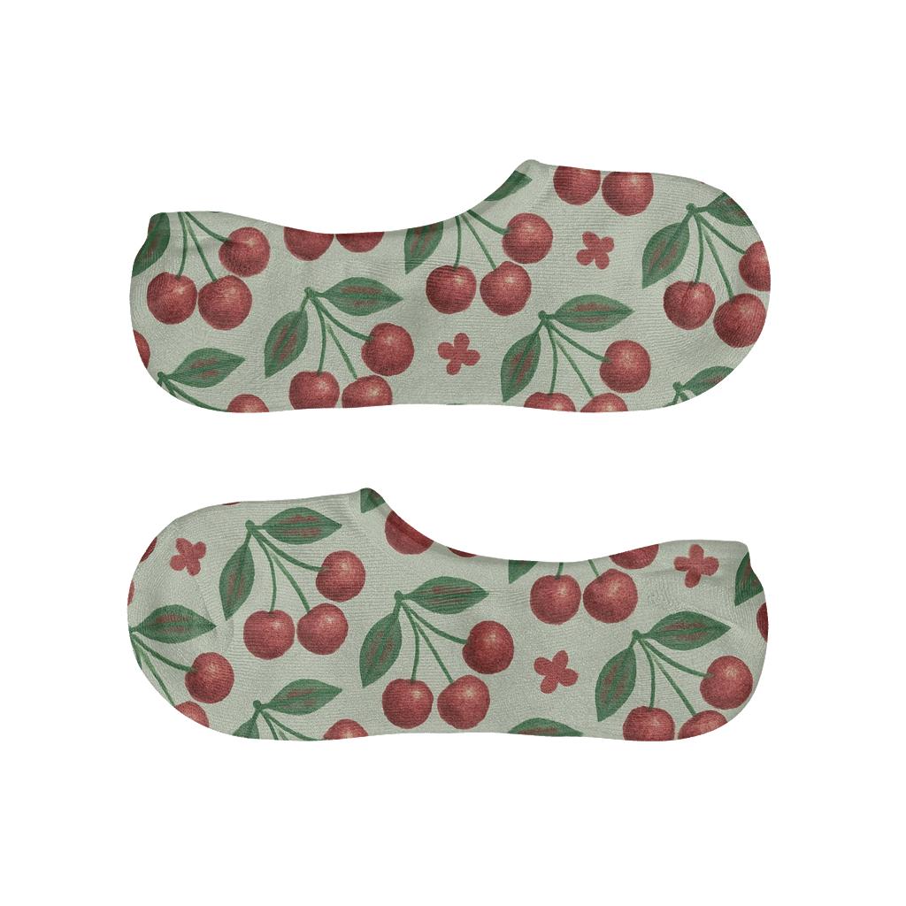 Diagonal Cherry Cluster Array On Mint soft cotton no-show socks