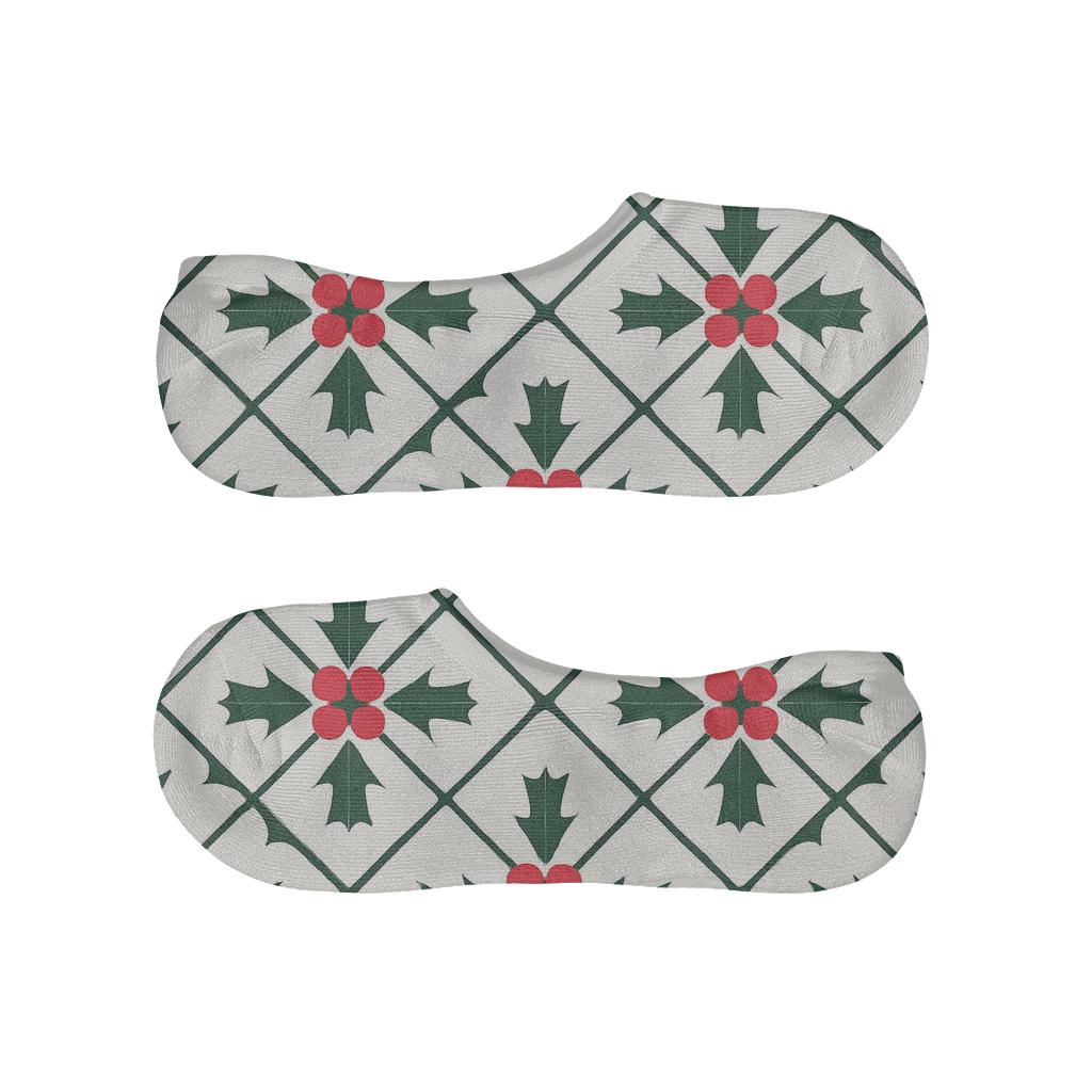 Holiday Holly Lattice Pattern designer printed no-show socks