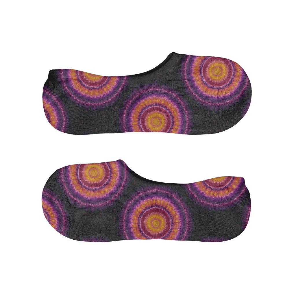 Sunburst Mandala Repeat On Black Field trendy no-show sock styles