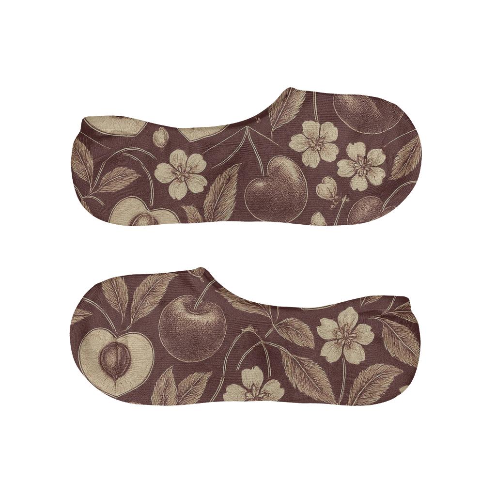 Vintage Cherry Blossom Tessellation On Burgundy anti-slip no-show socks