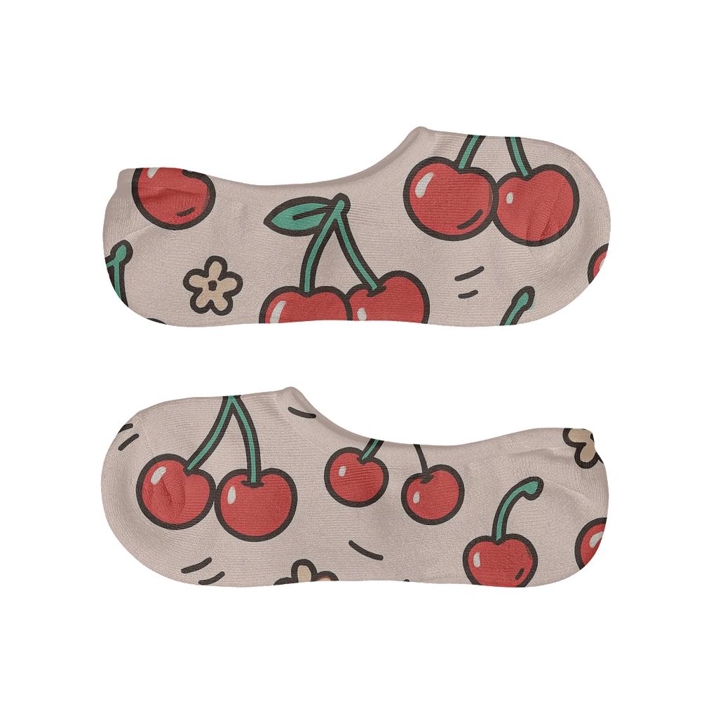 Playful Cherry Scatter On Pale Pink designer print no-show socks