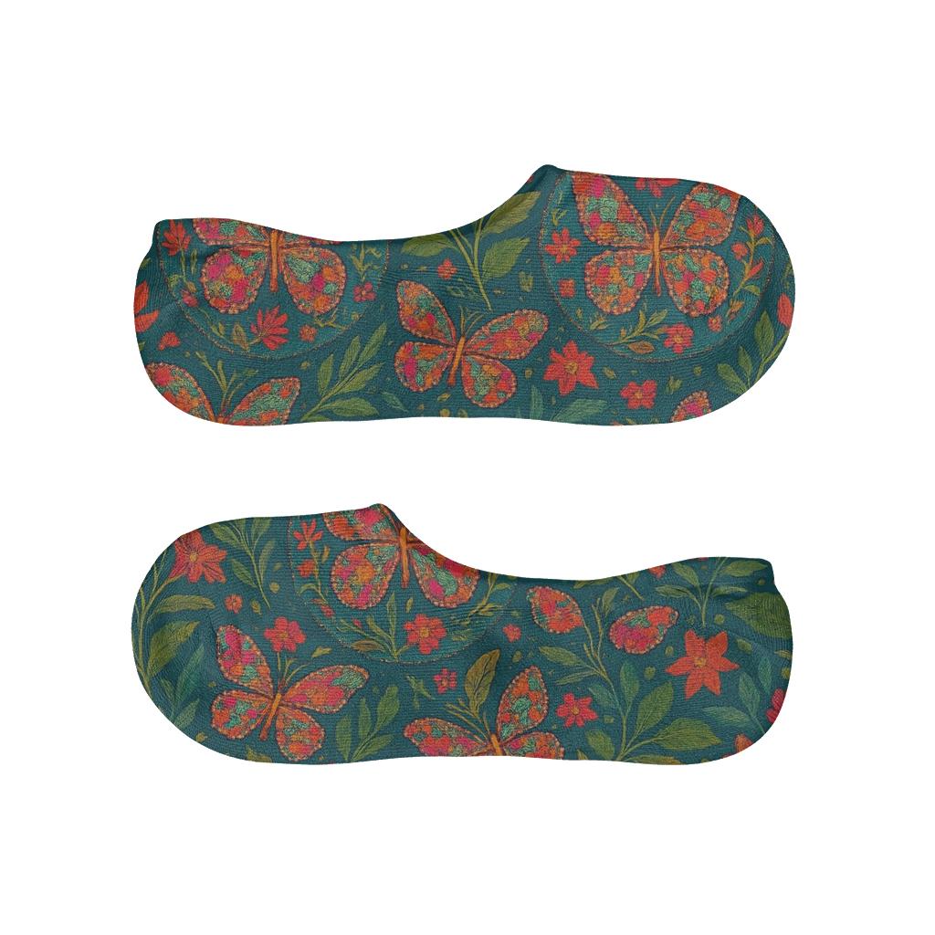 Floral Mosaic Butterfly Parade anti-slip no-show socks