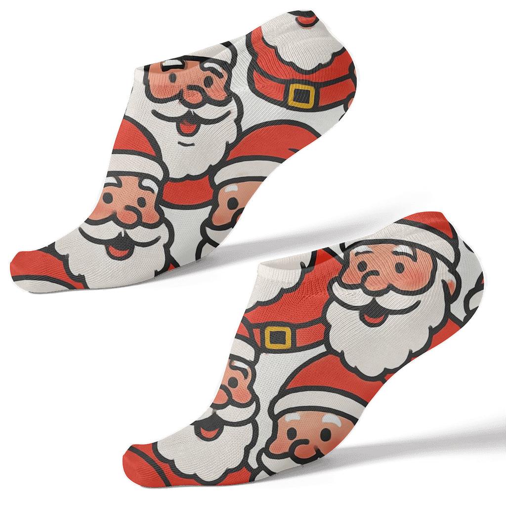 Festive Grid With Santa Face custom ankle socks