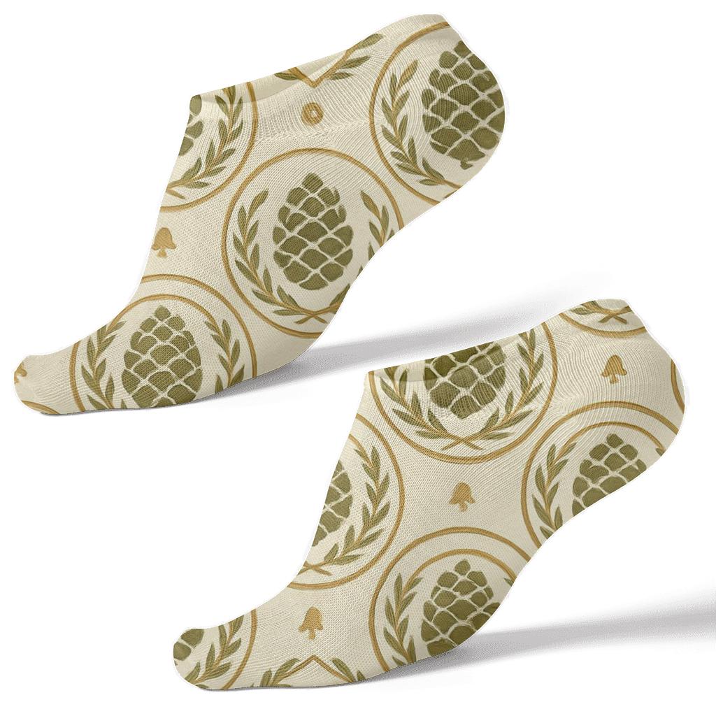 Pinecone Medallion Tessellation On Ivory stylish athletic ankle socks