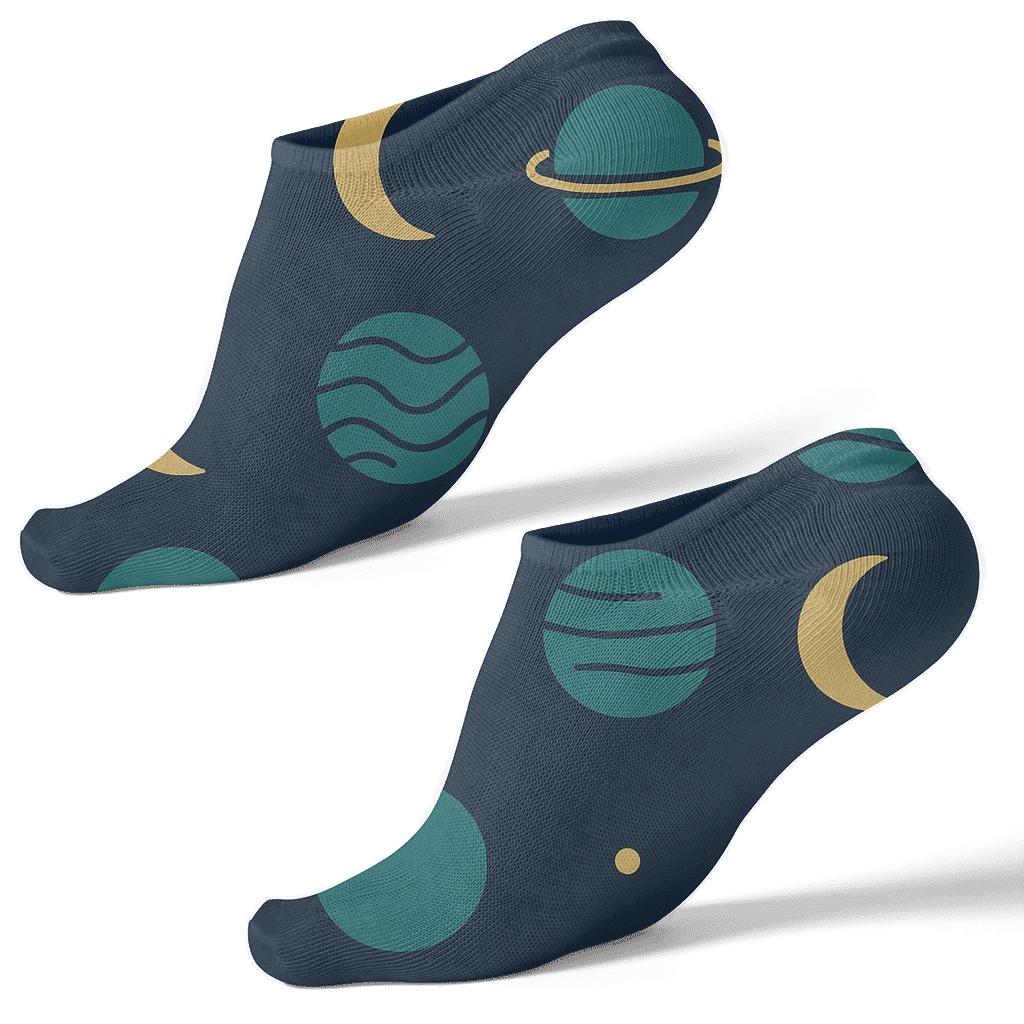 Minimal Planetary Icons Grid designer print ankle socks