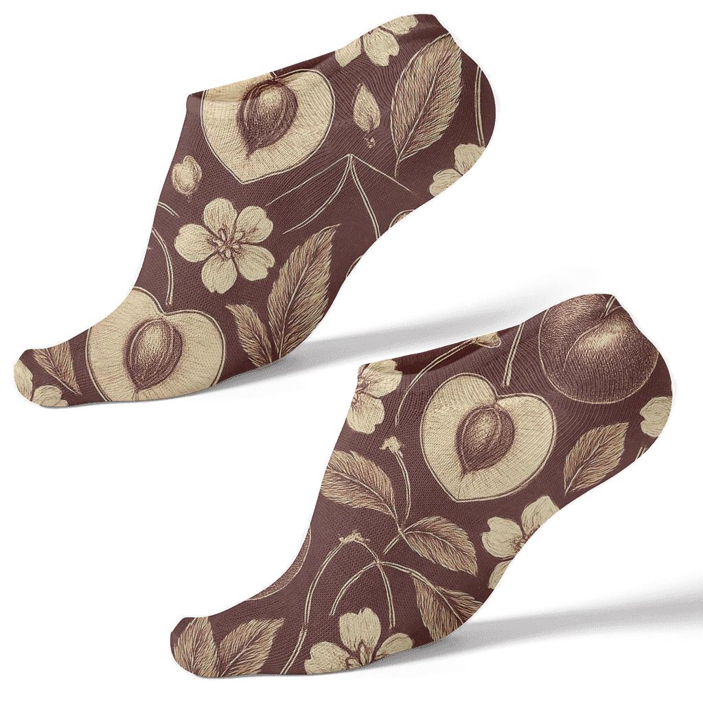 Vintage Cherry Blossom Tessellation On Burgundy premium sports ankle socks