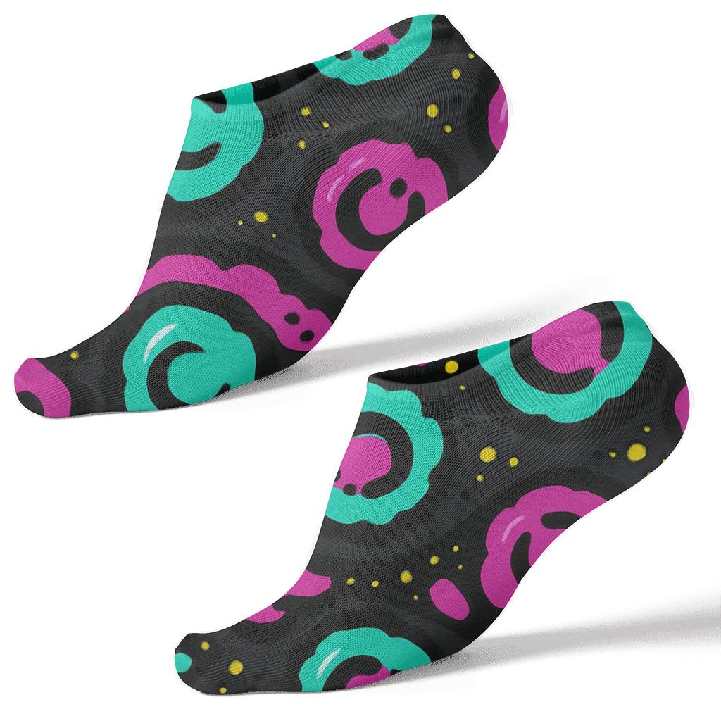 Neon Medallion Spot Wave On Black Background trendy patterned ankle socks