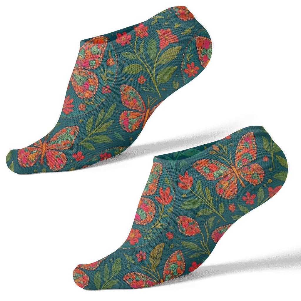Floral Mosaic Butterfly Parade premium sports ankle socks