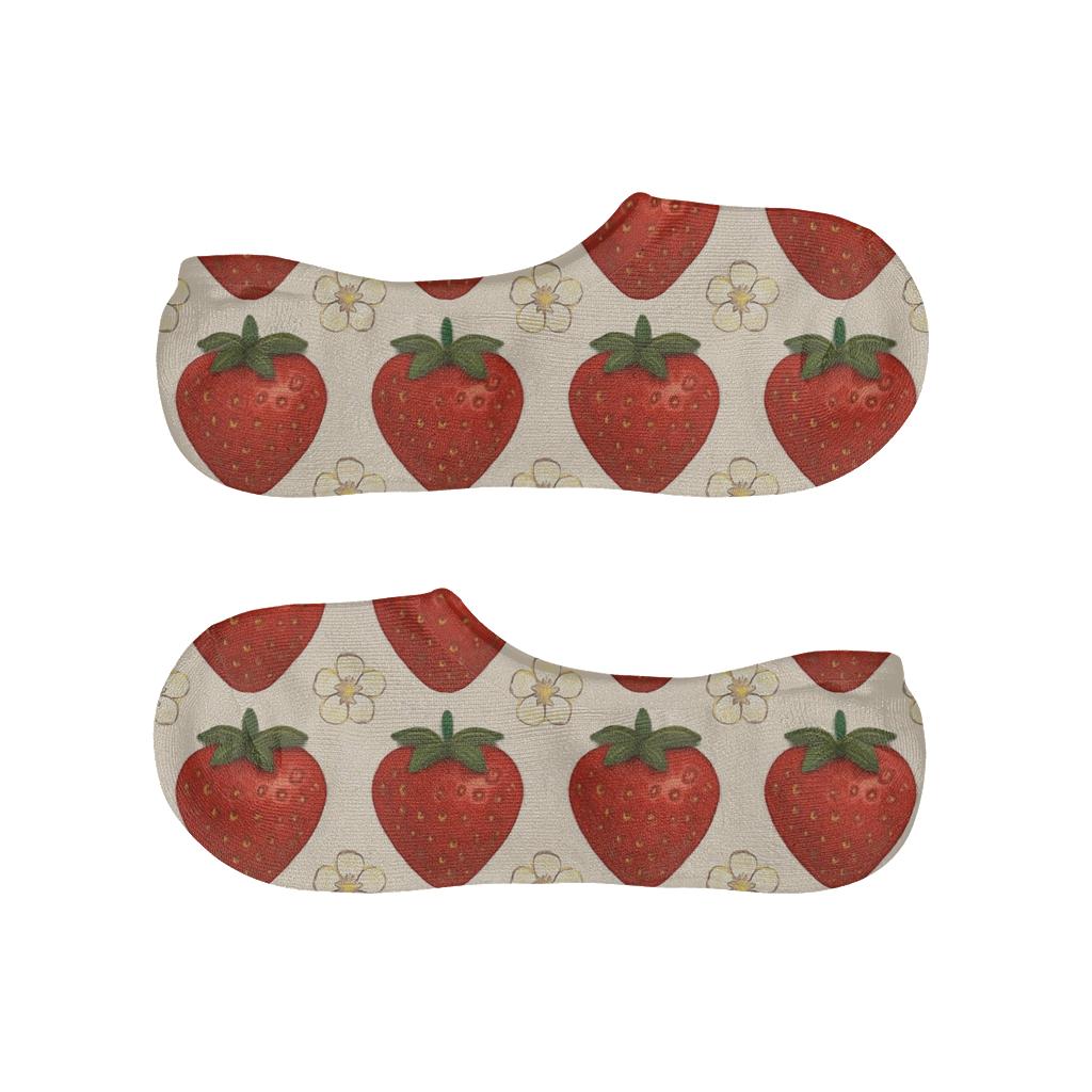 Strawberry Grid On Cream Background soft cotton no-show socks