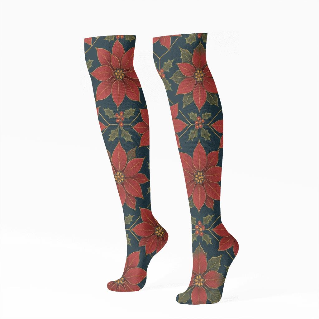 Poinsettia Tiled Lattice custom knee-high socks
