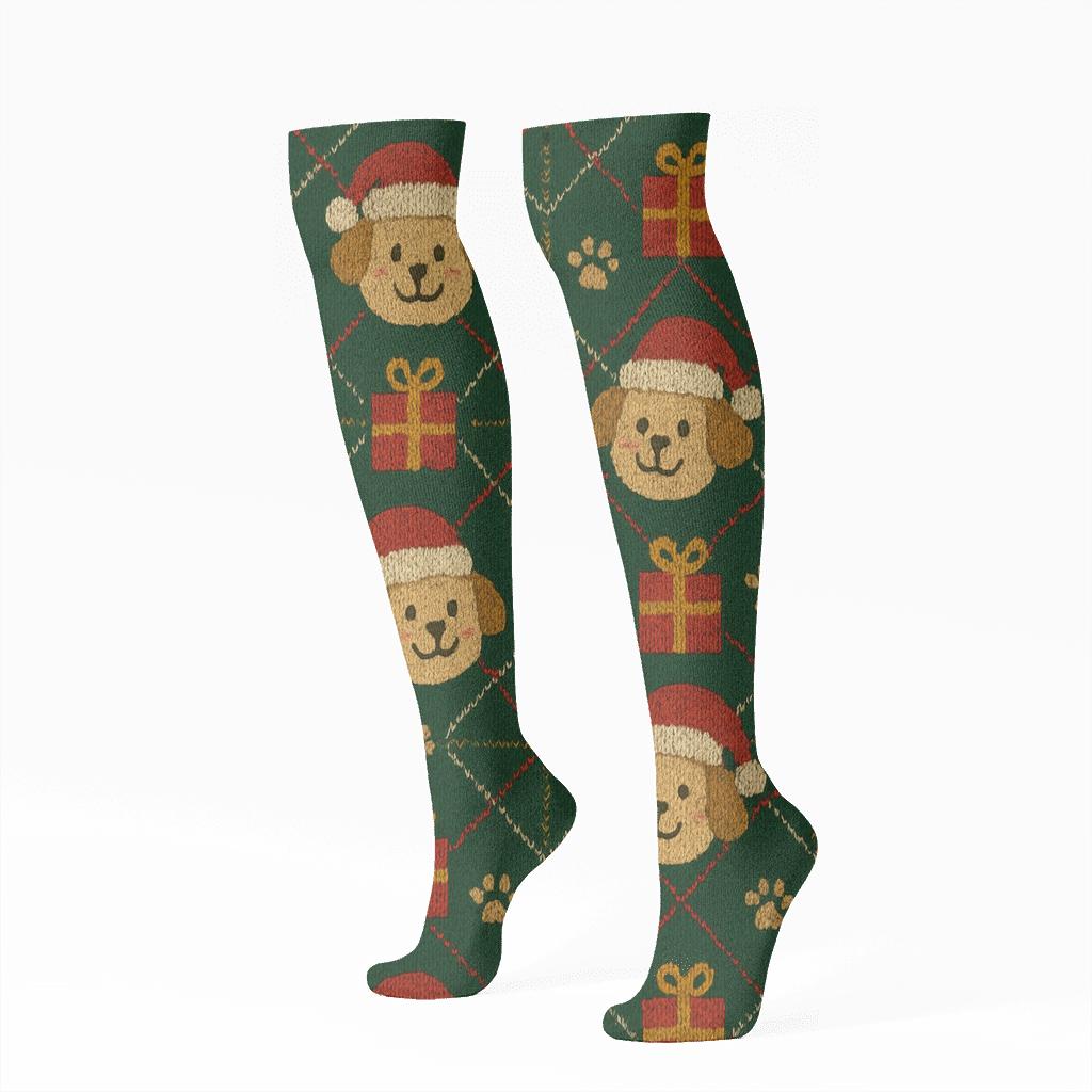 Santa Pups Tartan Grid personalized knee-high socks