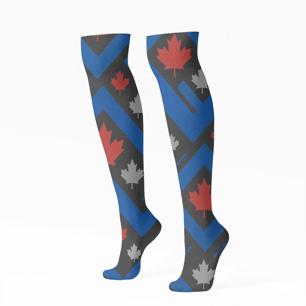 Diagonal Maple Leaf With Blue Jays Harmony custom knee-high socks