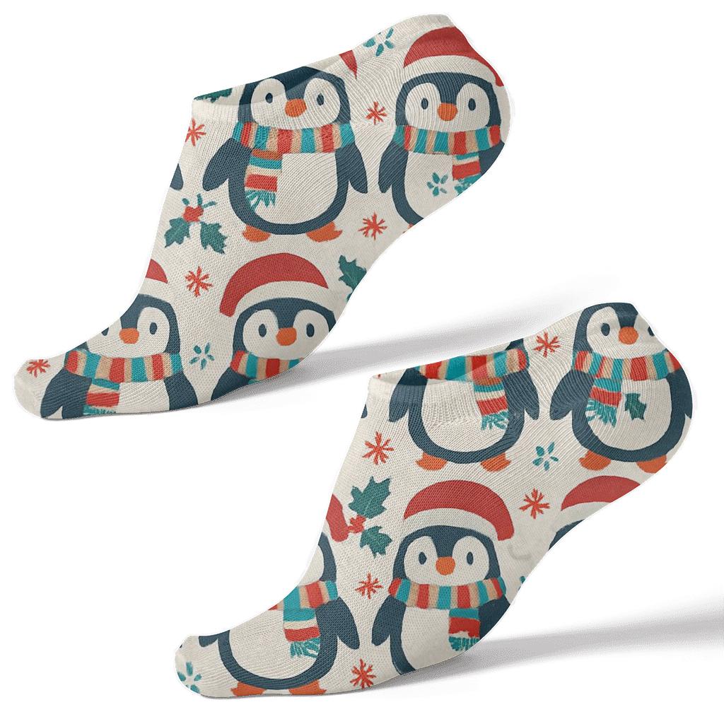 Festive Penguin Tile Grid soft everyday ankle socks