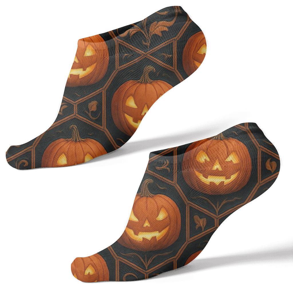 Pumpkin Hex Tile On Black Background stylish athletic ankle socks