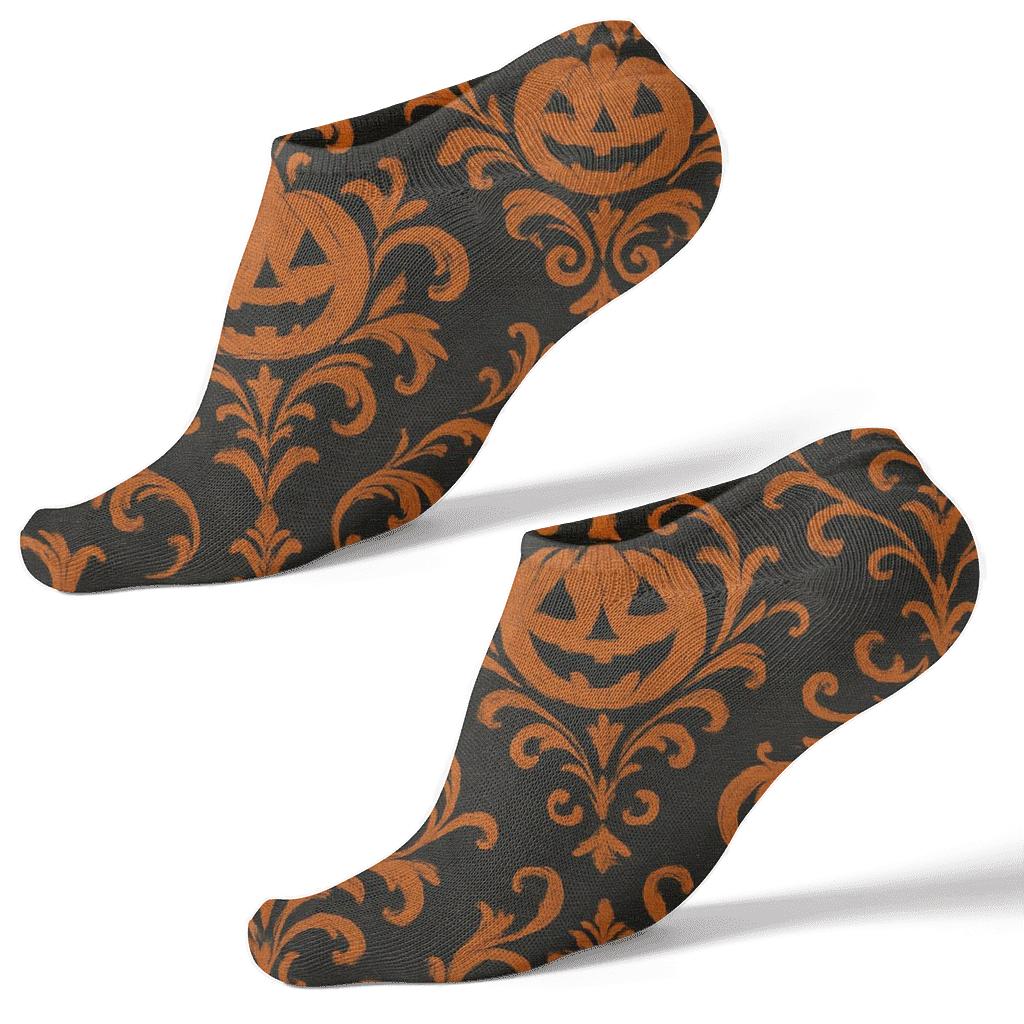 Jack O Lantern Damask On Black Background premium sports ankle socks