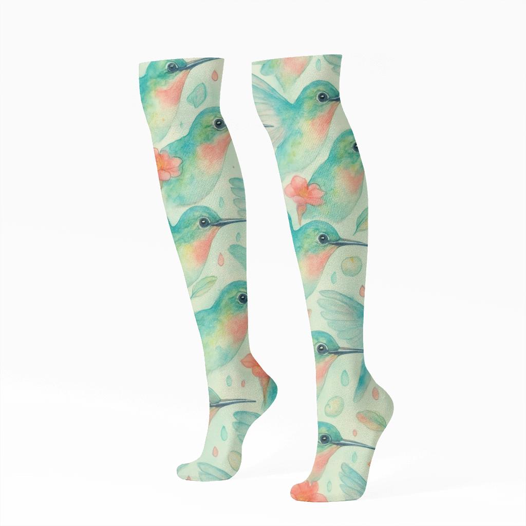 Hummingbird Nectar Tessellation designer print knee-high socks