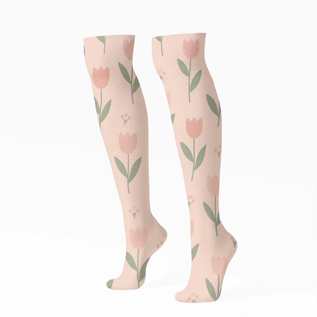 Minimal Tulip Scatter On Pastel Pink custom knee-high socks
